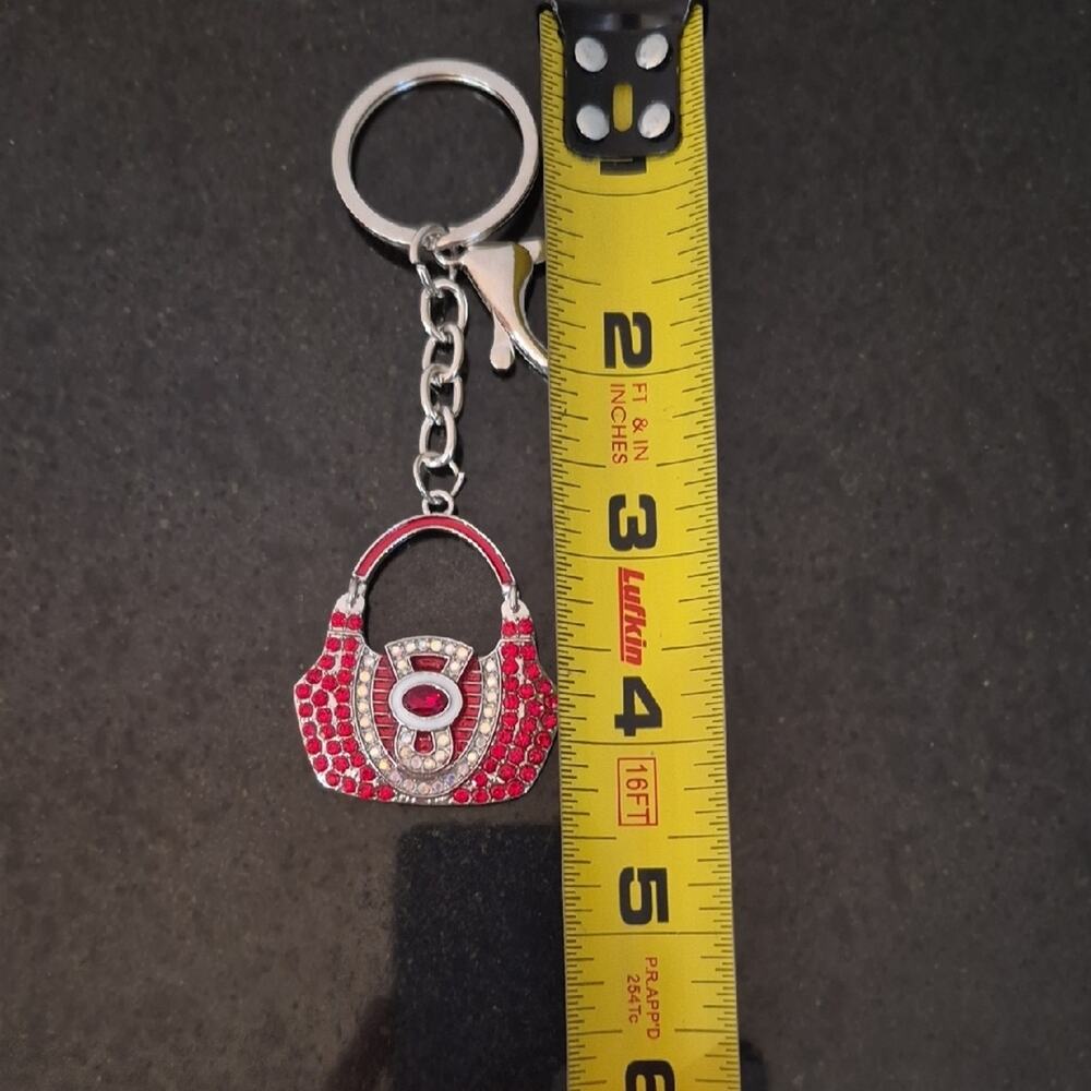 Purse Shaped Bag Charm Key Charm Red and Silver Handbag Keychain - Picture 5 of 8